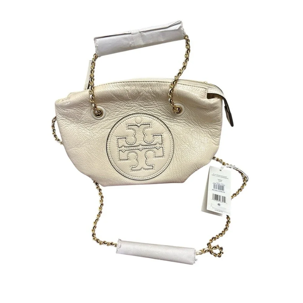 Tory Burch Small Ella Crinkle Chain Convertible Crossbody Bag Color Oats New